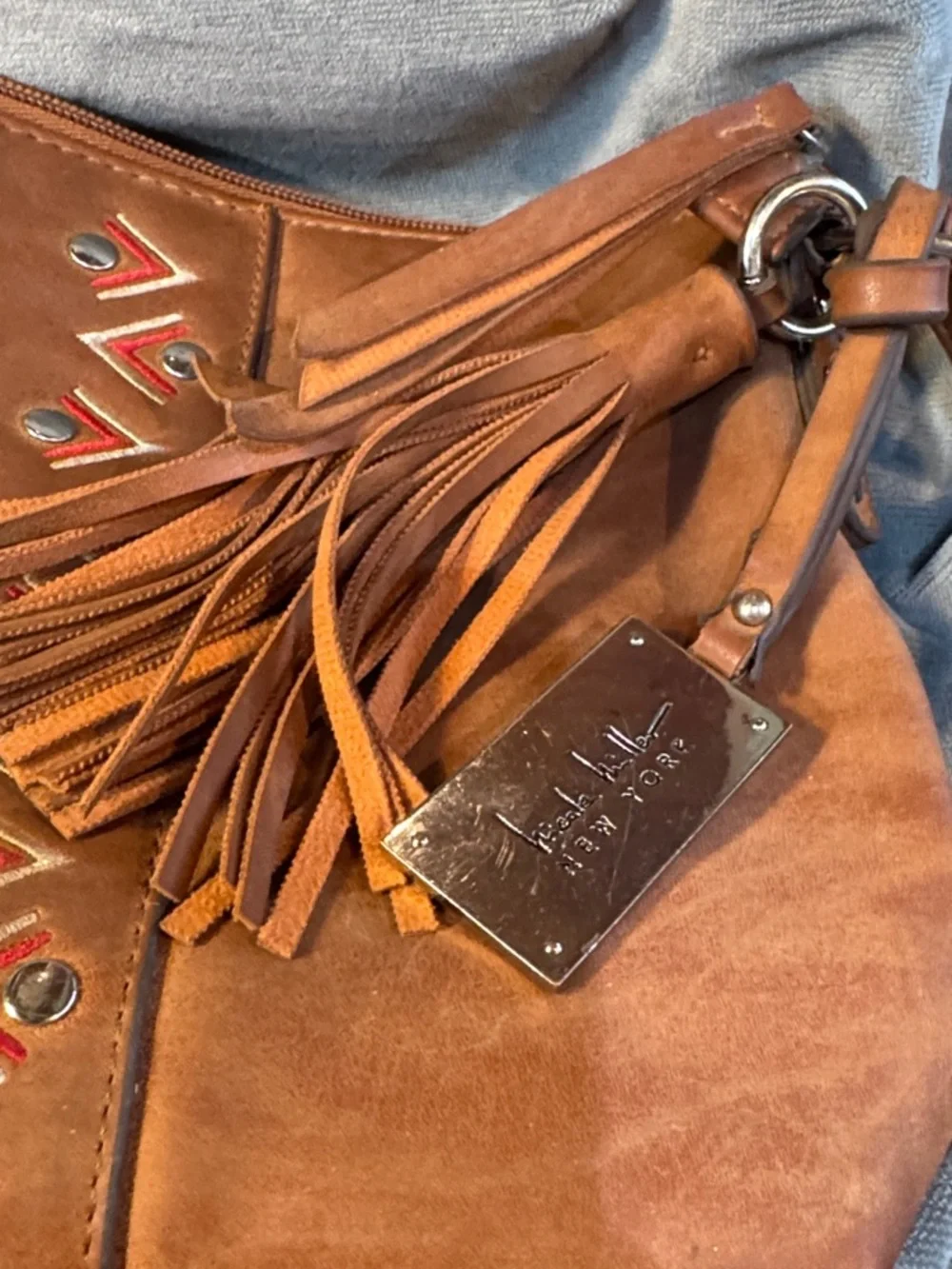 Nicole Miller Tan Stud-Accent Crossbody Bag
